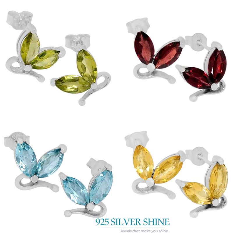 Semi Precious Blue Topaz Gemstone Earrings In Solid 925 Silver 925SE549_1