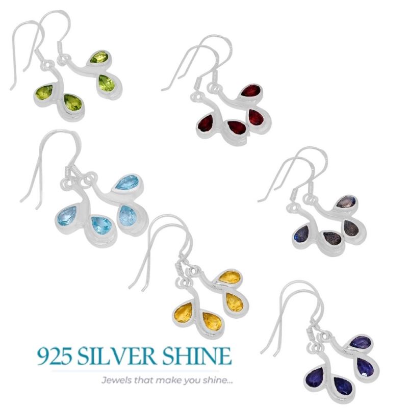 925 Sterling Silver Earrings In Genuine Iolite Gemstone 925SE556_1