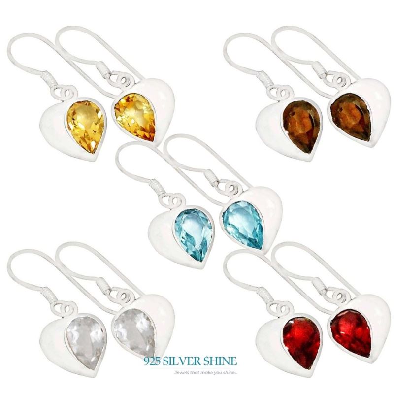 925 Sterling Silver Earrings In Genuine Blue Topaz Gemstone 925SE559_1
