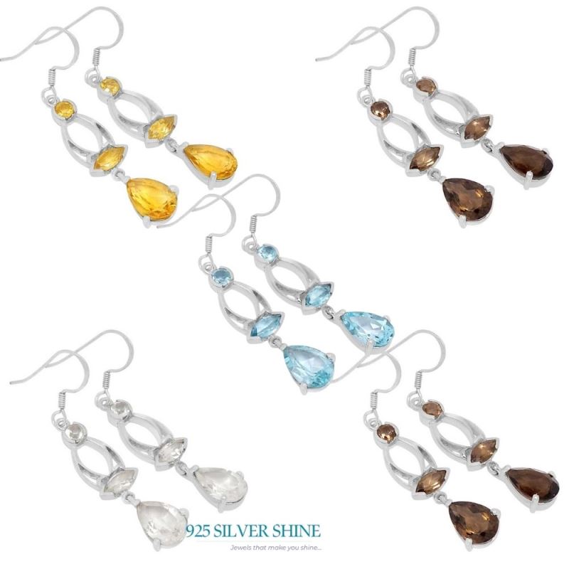 Genuine blue Topaz Gemstone Earrings In 925 Sterling Silver Jewelry 925SE577_1