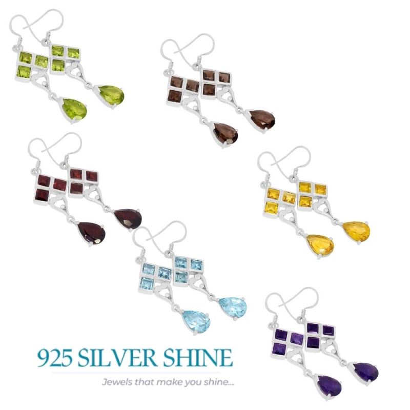 925 Sterling Silver Handmade Earrings In Garnet Gemstone Jewelry 925SE599_1