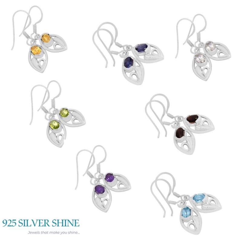 925 Sterling Silver Earrings In Blue Topaz Gemstone Jewelry 925SE603_1