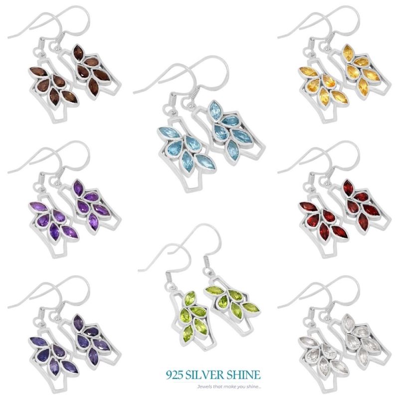 925 Sterling Silver Earrings In Natural Smoky Quartz Gemstone 925SE615_0