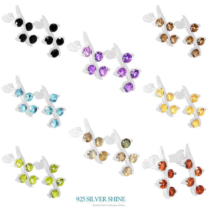 Solid 925 Silver Earrings In Semi Precious Black Onyx Gemstone 925SE619_1