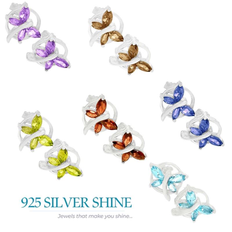 925 Sterling Silver Earrings In Genuine Blue Topaz Gemstone 925SE635_1