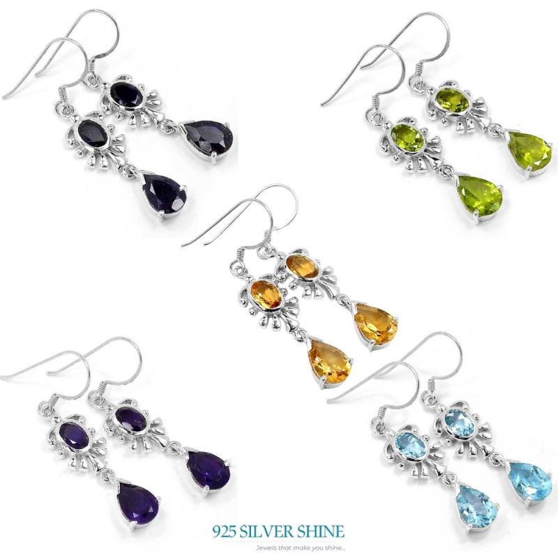 Semi Precious Blue Topaz Gemstone Earrings In 925 Sterling Silver Jewelry 925SE652_1