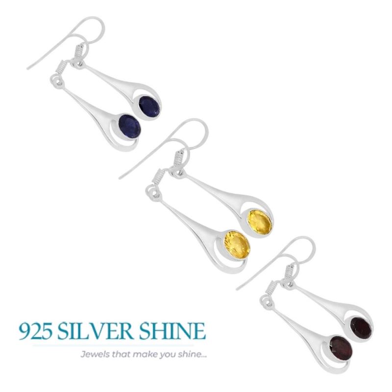 925 Sterling Silver Handmade Earrings In Iolite Gemstone Jewelry 925SE663_1
