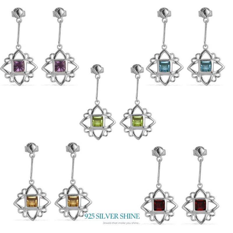 925 Sterling Silver Earrings In Natural Amethyst Gemstone 925SE694_2
