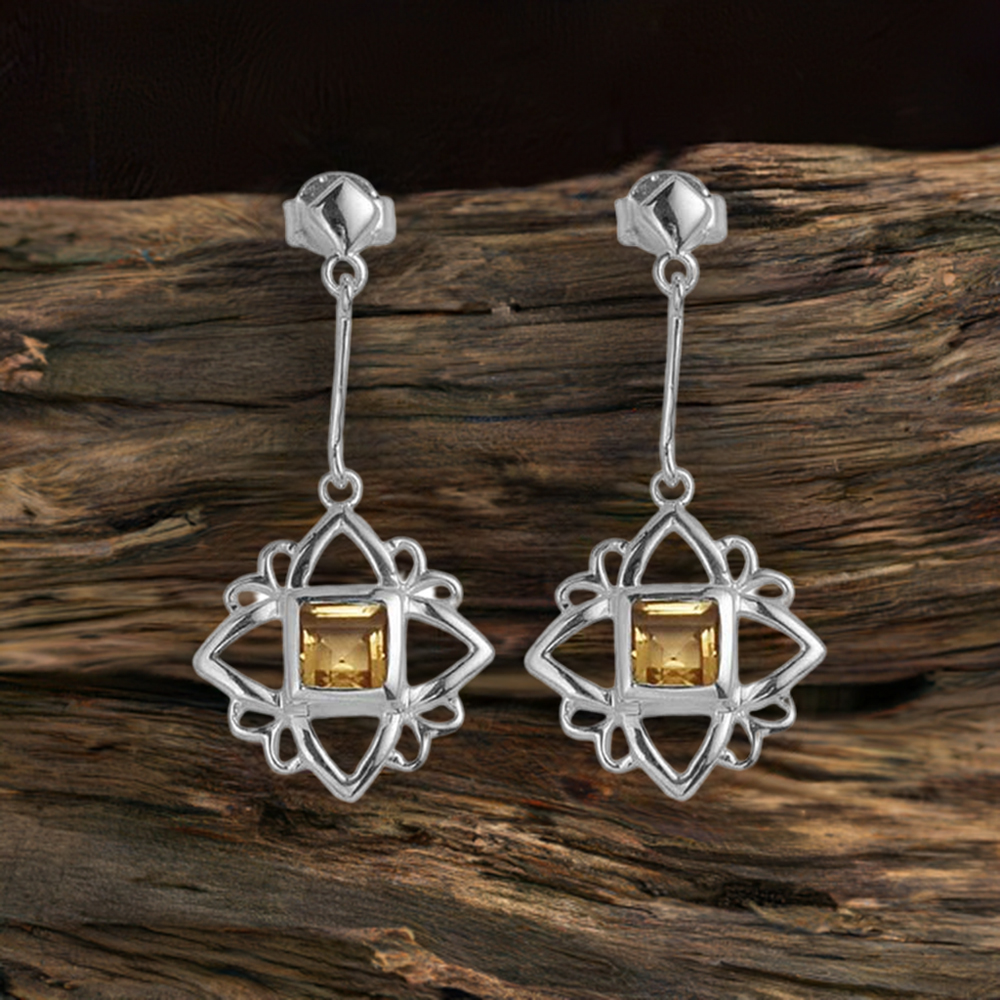 925 Sterling Silver Earrings In Genuine Citrine Gemstone 925SE696