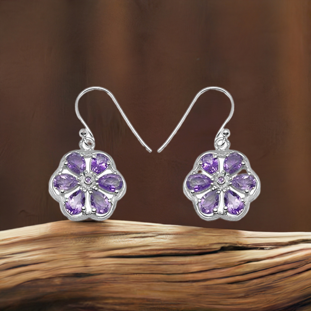 Fine 925 Sterling Silver Earrings In Natural Amethyst Gemstone 925SE700