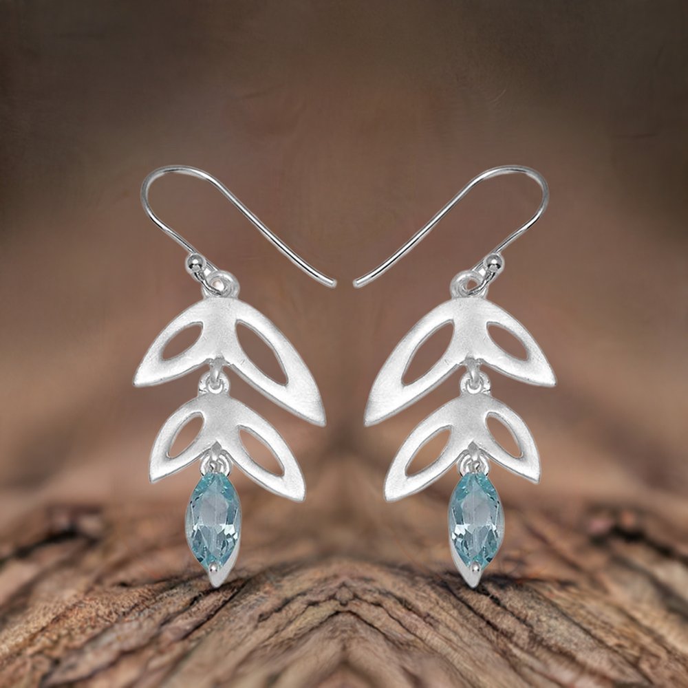 925 Sterling Silver Earrings In Blue Topaz Gemstone Jewelry 925SE761