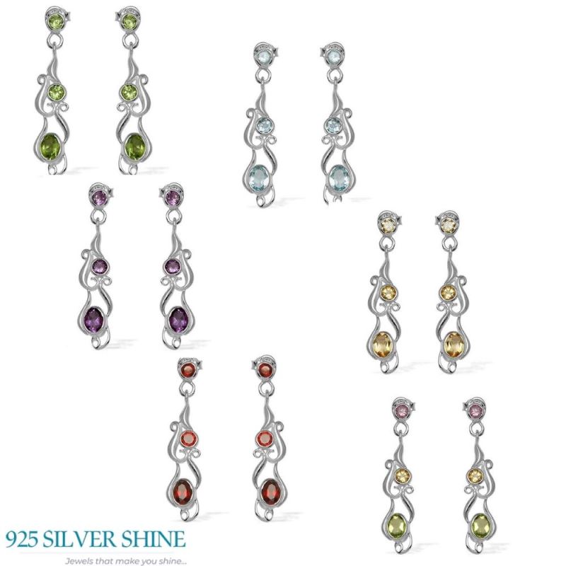 925 Sterling Silver Earrings In Natural Multi Gemstone 925SE773_2