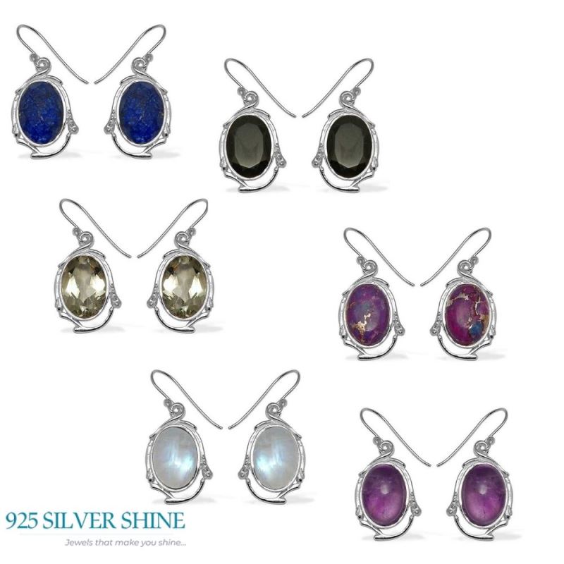 Semi Precious Amethyst Gemstone Earrings In 925 Sterling Silver 925SE783_2