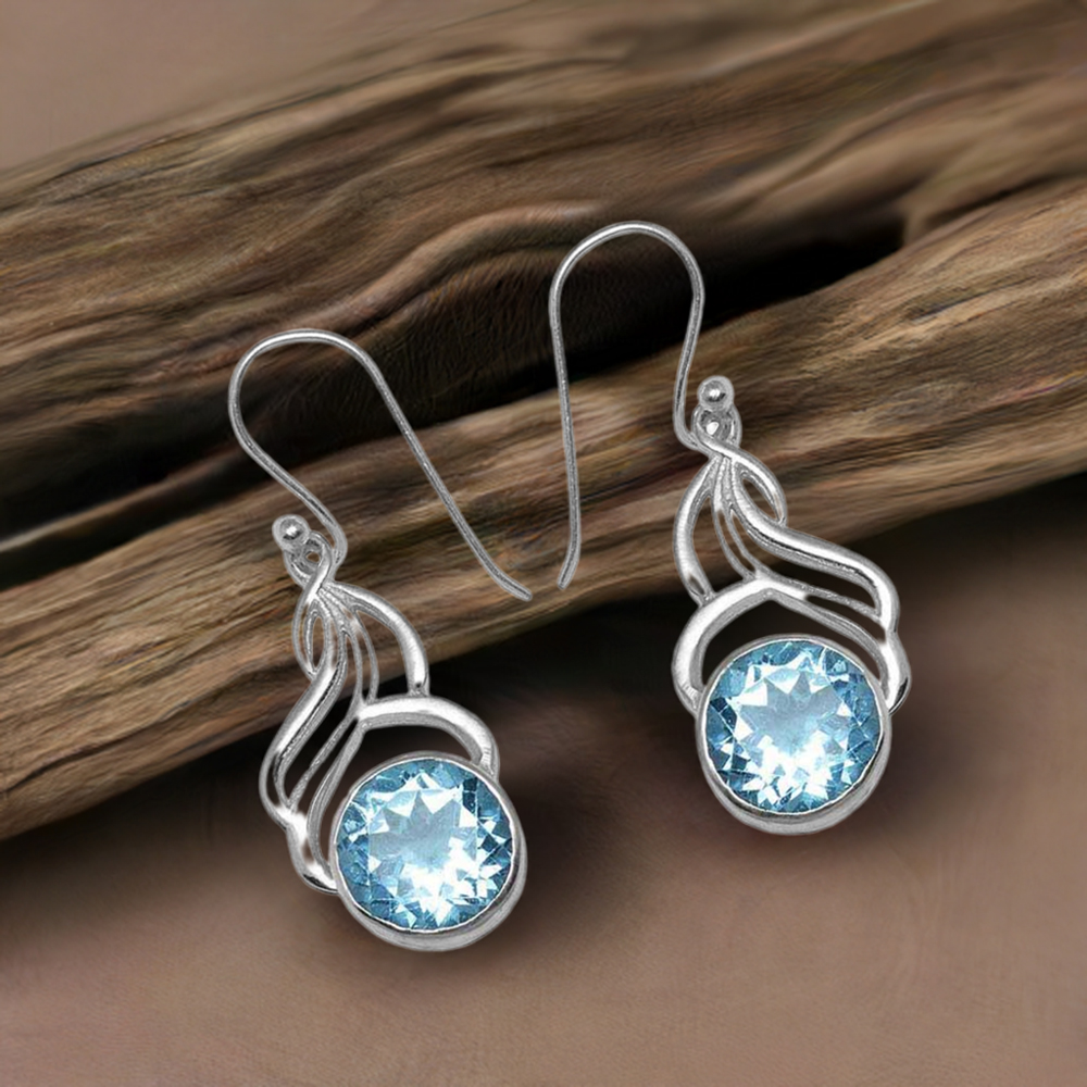 Genuine Blue Topaz Gemstone Earrings In 925 Sterling Silver Jewelry 925SE808