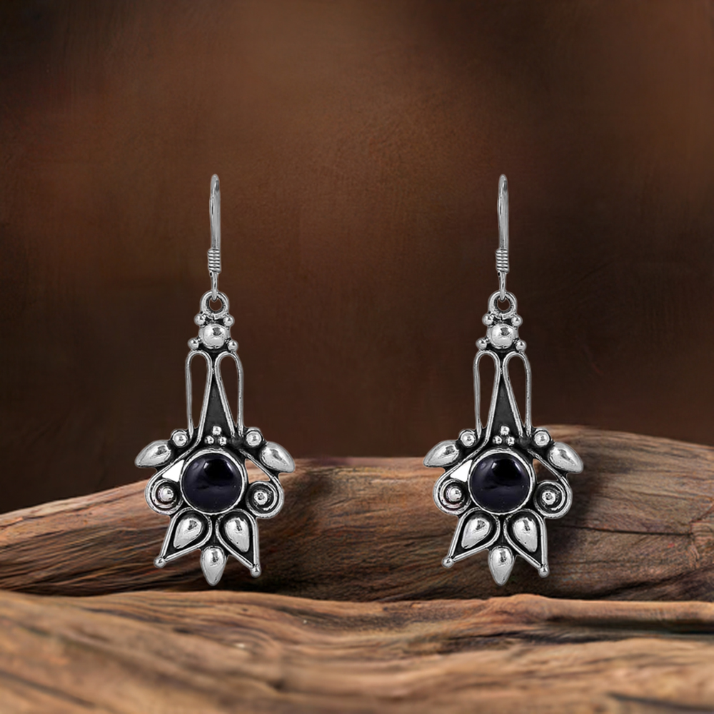 Natural Black Onyx Gemstone Earring In 925 Sterling Silver Jewelry 925SE81