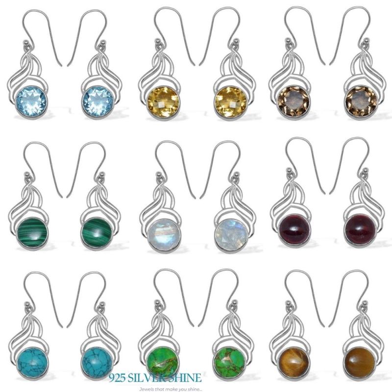 Natural Tiger's Eye Gemstone Earrings In 925 Sterling Silver Jewelry 925SE812_1