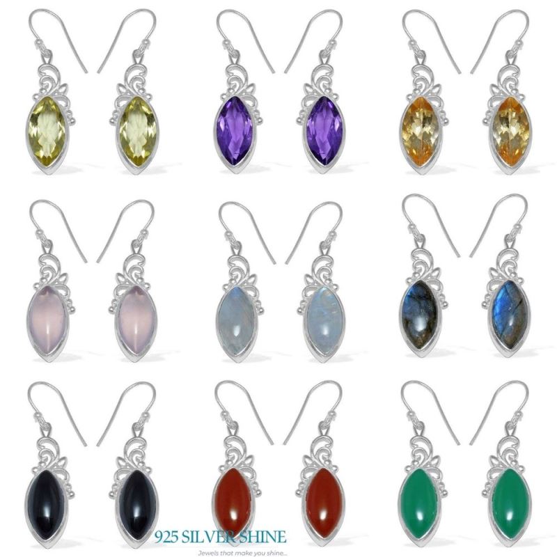 Fine 925 Sterling Silver Earrings In Genuine Black Onyx Gemstone 925SE860_2