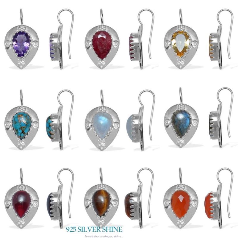 925 Sterling Silver Earrings In Natural Tiger's Eye Gemstone 925SE870_2