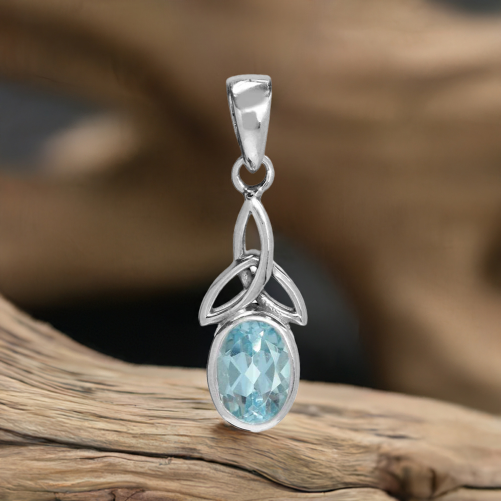 925 Fine Silver Pendants In Blue Topaz Gemstone Jewelry 925SP06-4