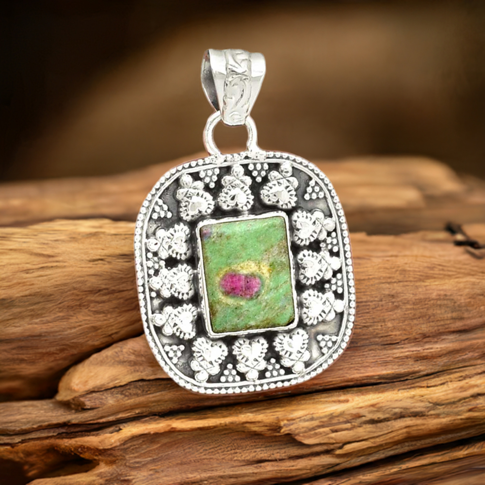 Solid Sterling Silver Pendants In Ruby Zoisite Gemstone Jewelry 925SP073-1