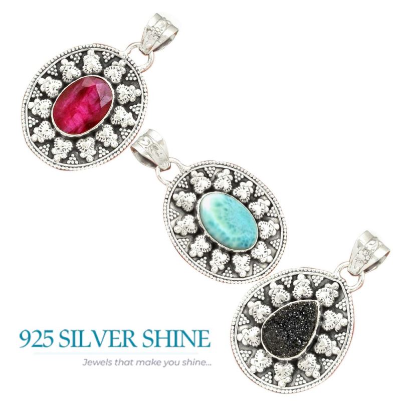 Fine Sterling Silver Pendants In Rhodochrosite Gemstone Jewelry 925SP073-2_4
