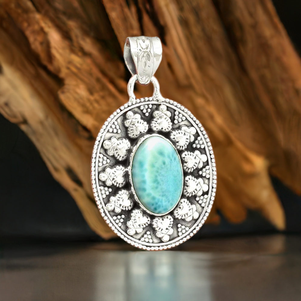 925 Fine Silver Pendants In Larimar Gemstone Jewelry 925SP073-4