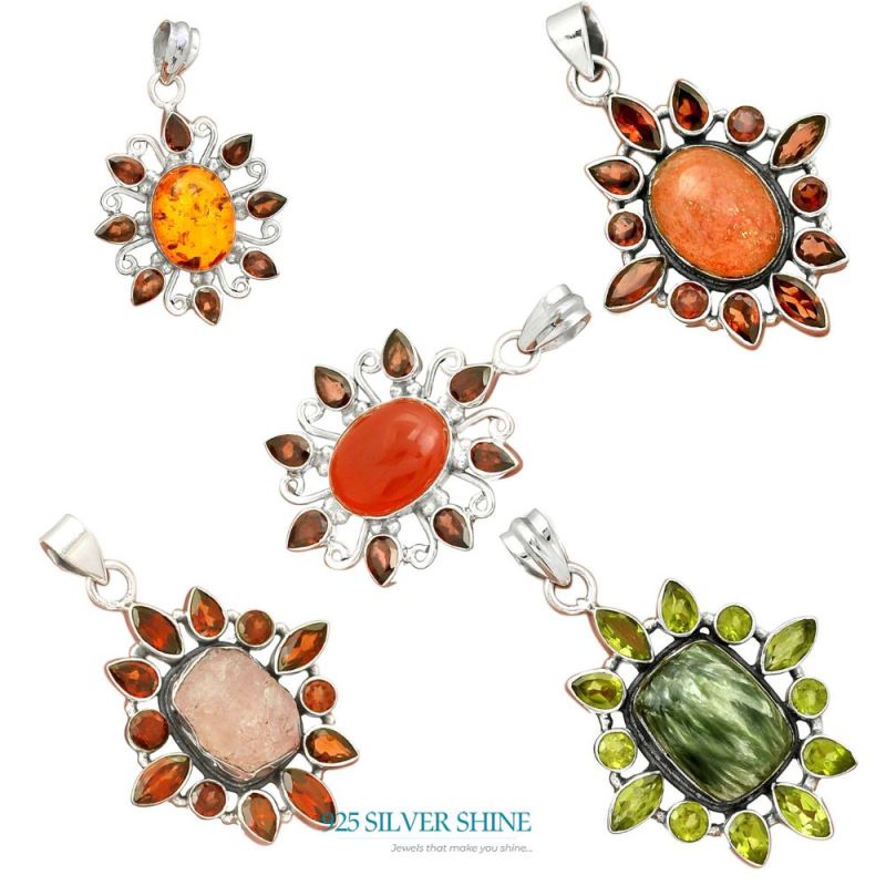 925 Fine Silver Pendants In Multi Gemstone Jewelry 925SP074-2_4