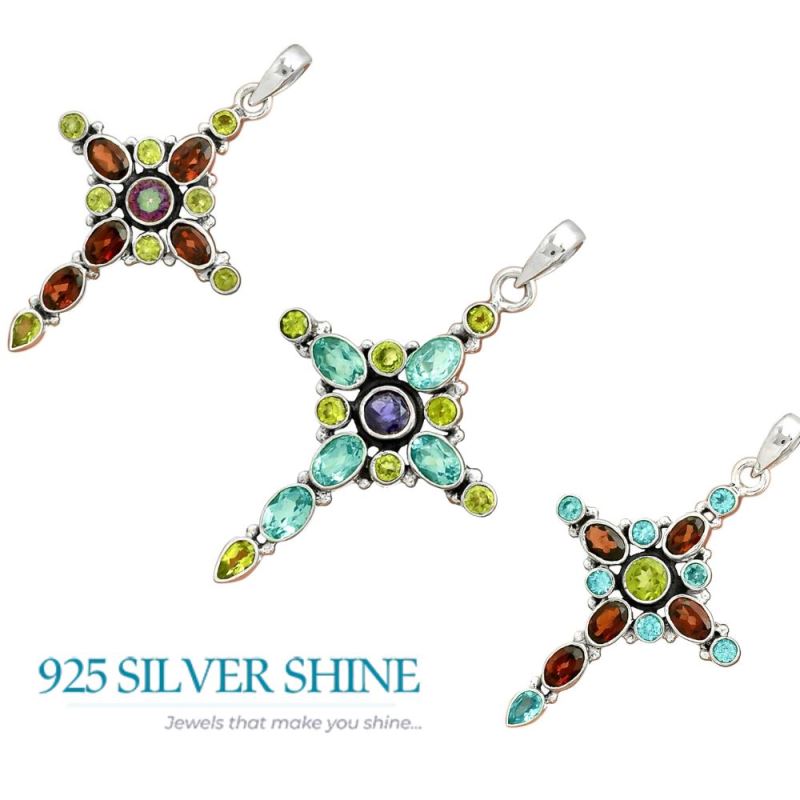 925 Fine Silver Pendants In Multi Gemstone Jewelry 925SP077-3_4