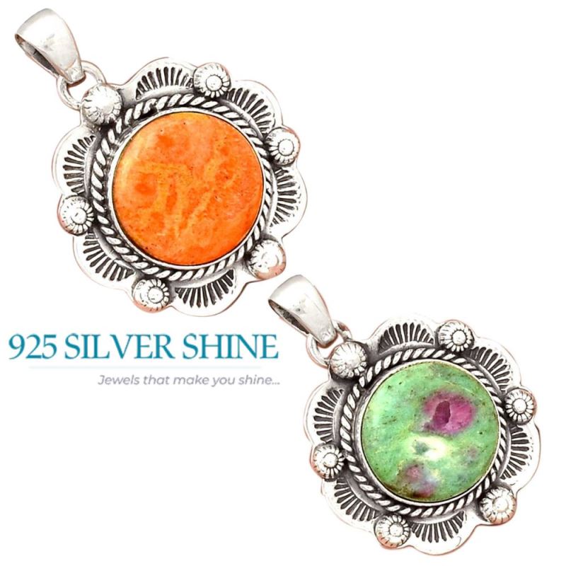 Orange Calcite Gemstone Handmade Pendants In 925 Sterling Silver Jewelry 925SP080-3_4