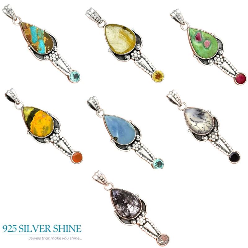 Multi Gemstone Pendants In Fine Sterling Silver Jewelry 925SP081-2_4