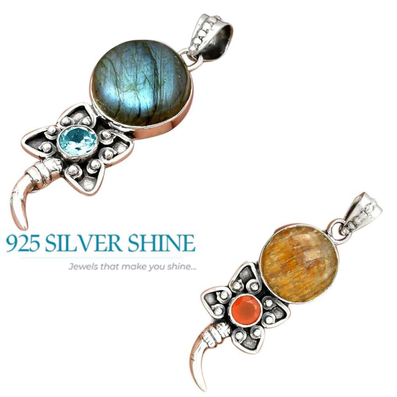 Fine Sterling Silver Pendants In Multi Gemstone Jewelry 925SP084-3_4