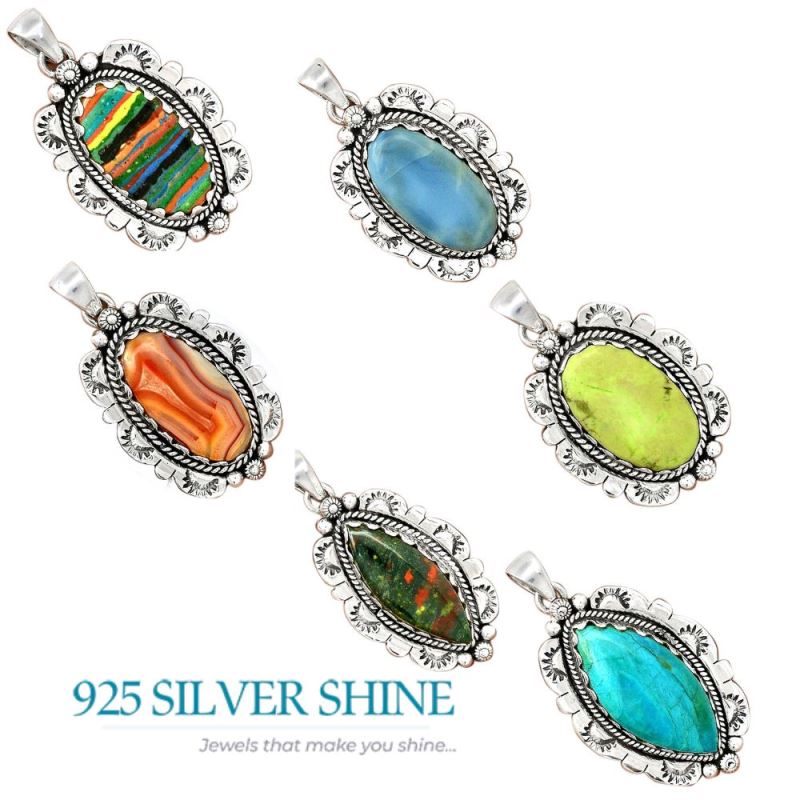925 Sterling Silver Handmade Pendants In Larimar Gemstone Jewelry 925SP086-5_4
