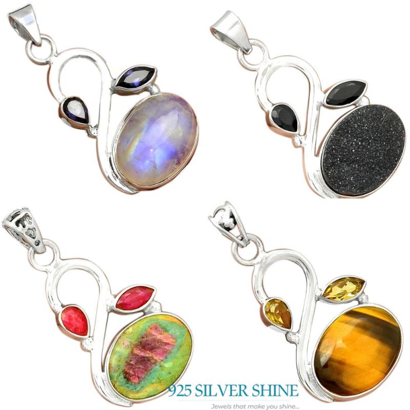 925 Solid Silver Pendants In Multi Gemstone Jewelry 925SP088-1_4