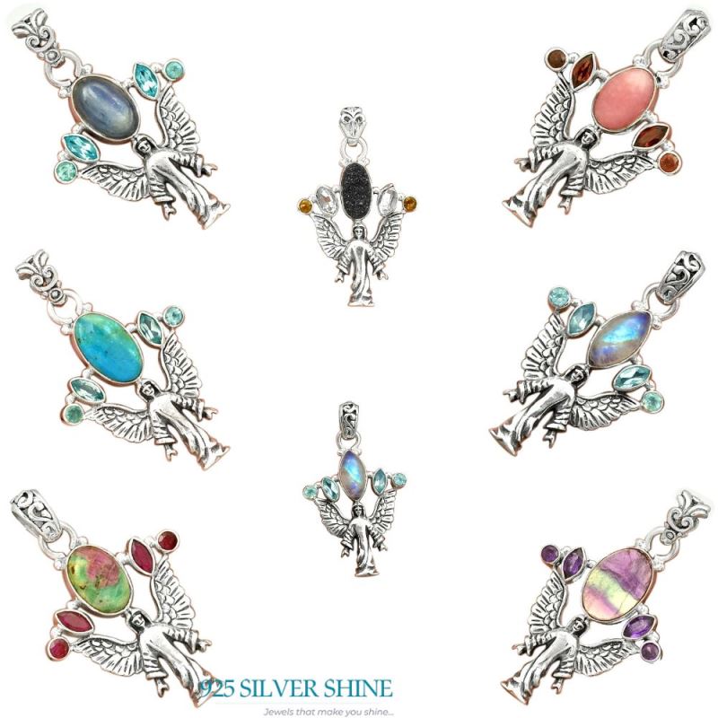 Fine Sterling Silver Pendants In Multi Gemstone Jewelry 925SP089-1_4