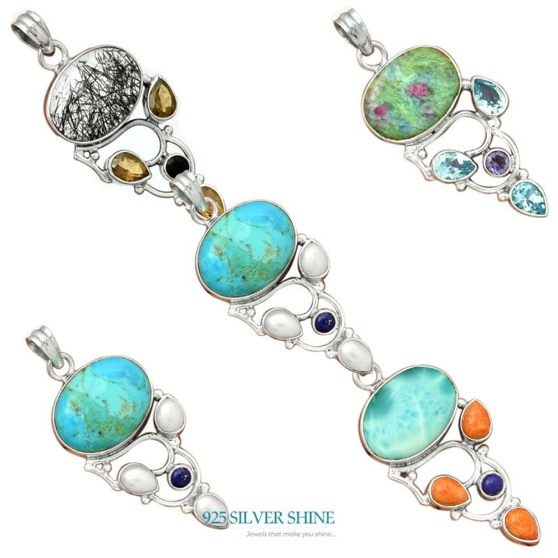 Multi Gemstone Handmade Pendants In 925 Sterling Silver Jewelry 925SP092-4_4