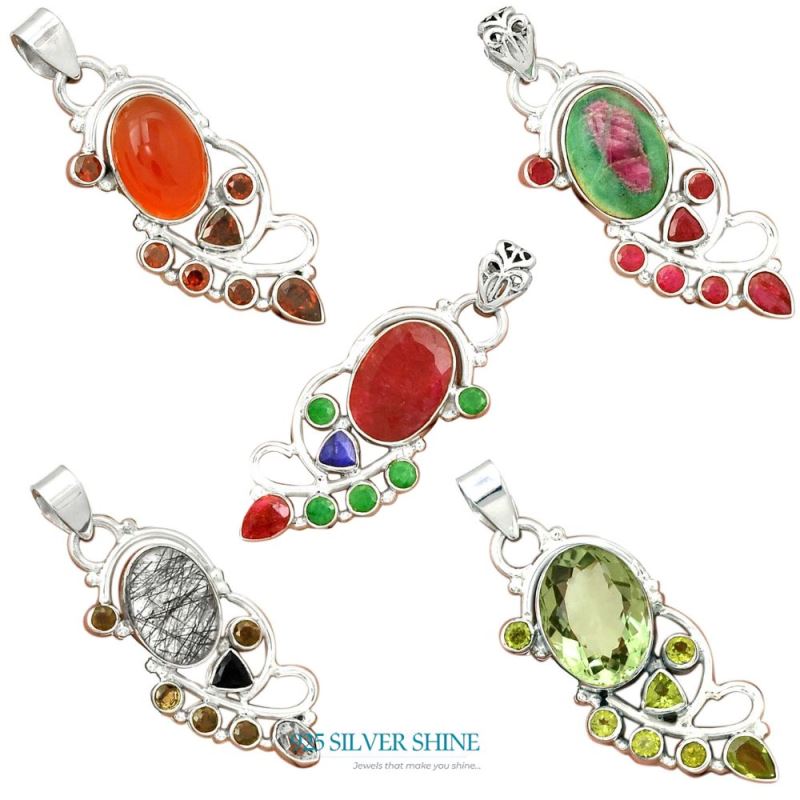 925 Fine Silver Pendants In Multi Gemstone Jewelry 925SP095-3_4