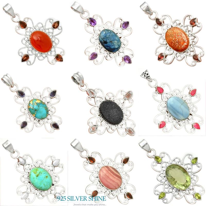Solid Sterling Silver Handmade Pendants In Multi Gemstone Jewelry 925SP097-2_4