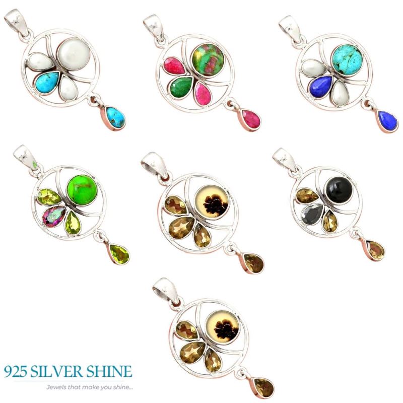 Multi Gemstone Handmade Pendants In 925 Sterling Silver Jewelry 925SP098-2_4