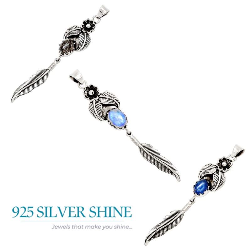 Black Rutile Gemstone Pendants In 925 Fine Silver Jewelry 925SP104-1_3