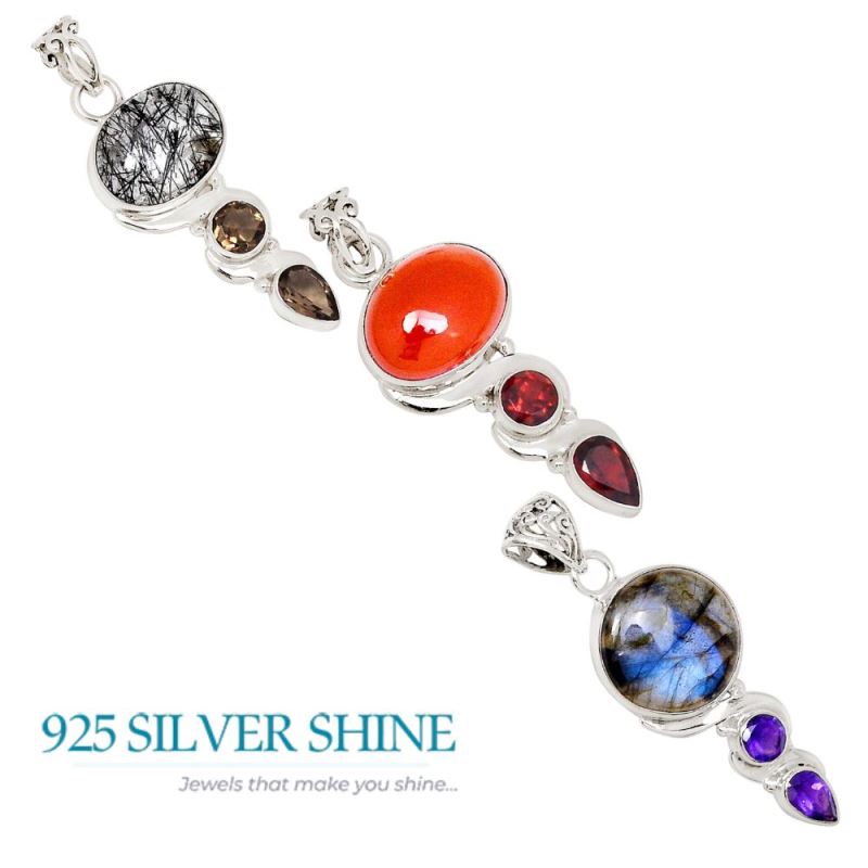Solid Sterling Silver Handmade Pendants In Multi Gemstone Jewelry 925SP108-3_3