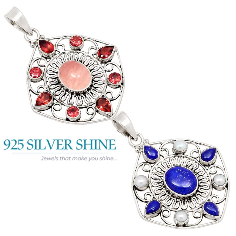 925 Sterling Silver Handmade Pendants In Multi Gemstone Jewelry 925SP110-2_3