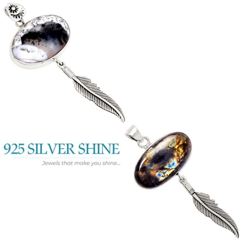 Fine Sterling Silver Pendants In Dendrite Gemstone Jewelry 925SP111-2_3