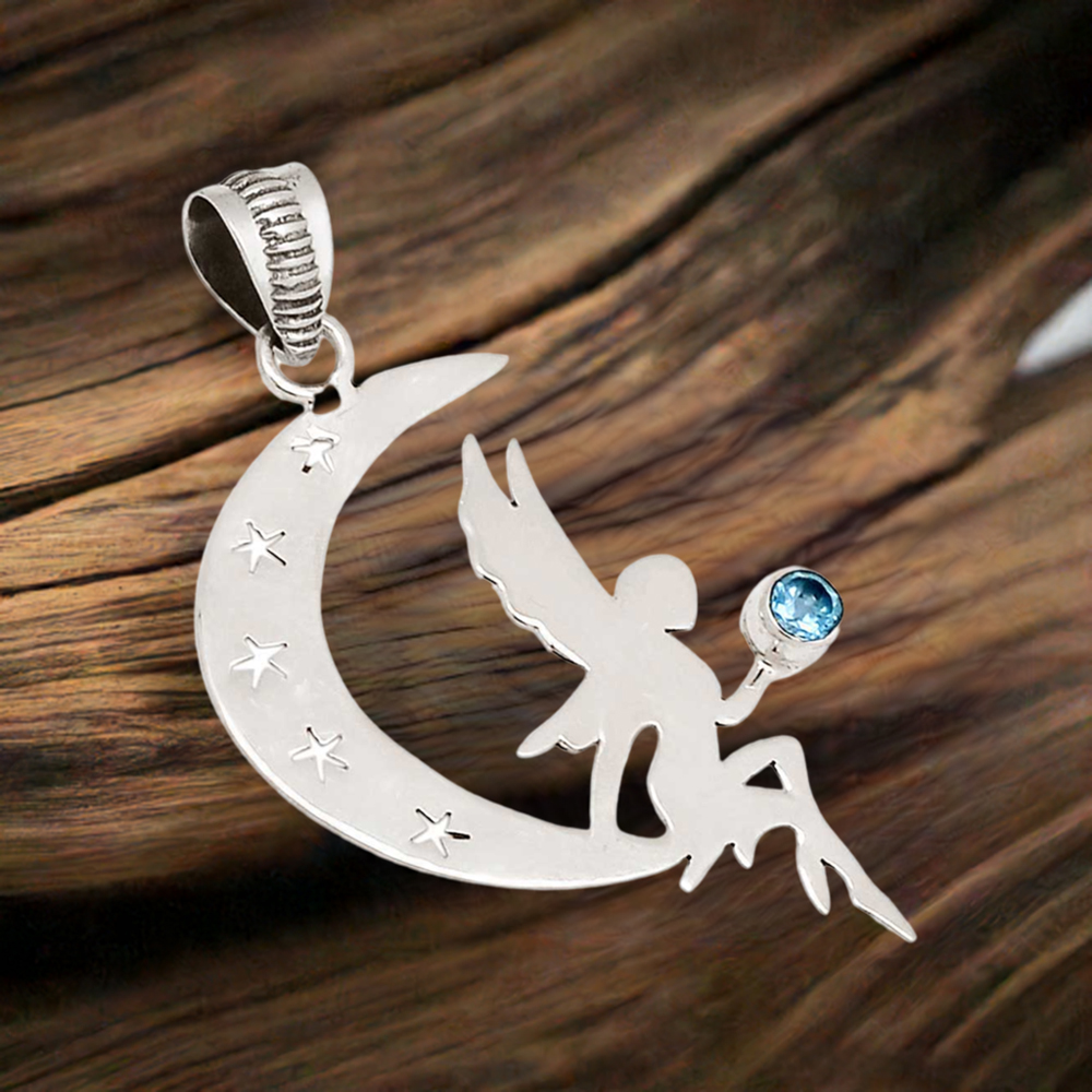 Fine Sterling Silver Pendants In Blue Topaz Gemstone Jewelry 925SP114-1