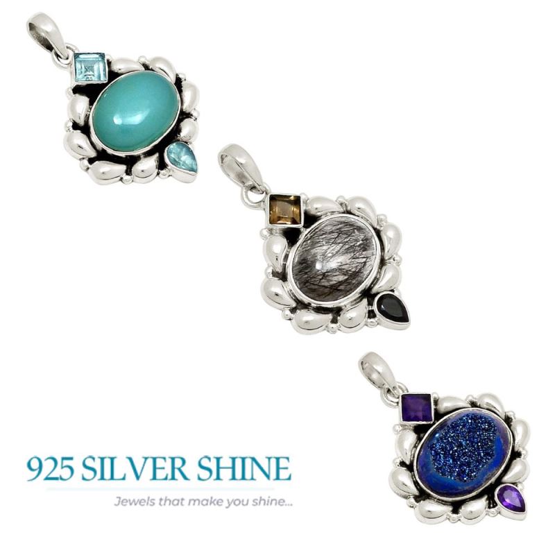Multi Gemstone Handmade Pendants In Solid Sterling Silver Jewelry 925SP119-3_3