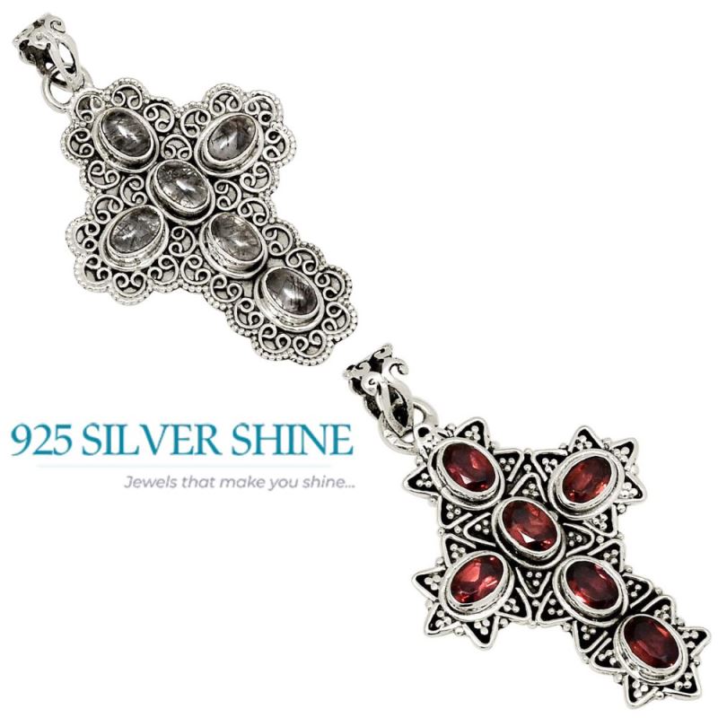 Garnet Gemstone Handmade Pendants In 925 Sterling Silver Jewelry 925SP123-2_3