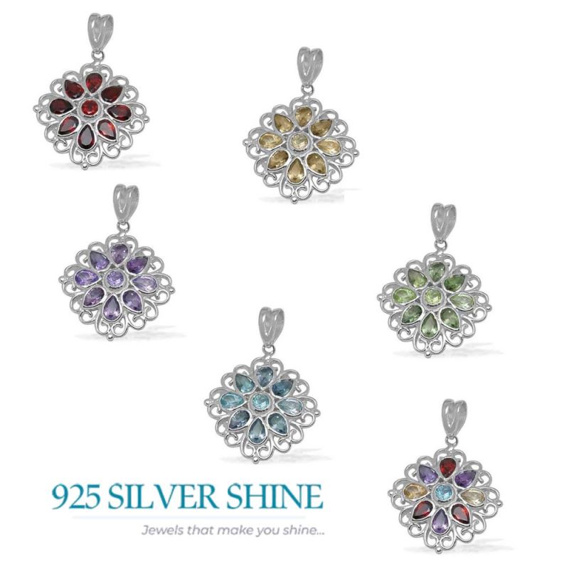 Multi Gemstone Pendants In Solid Sterling Silver Jewelry 925SP1392_1