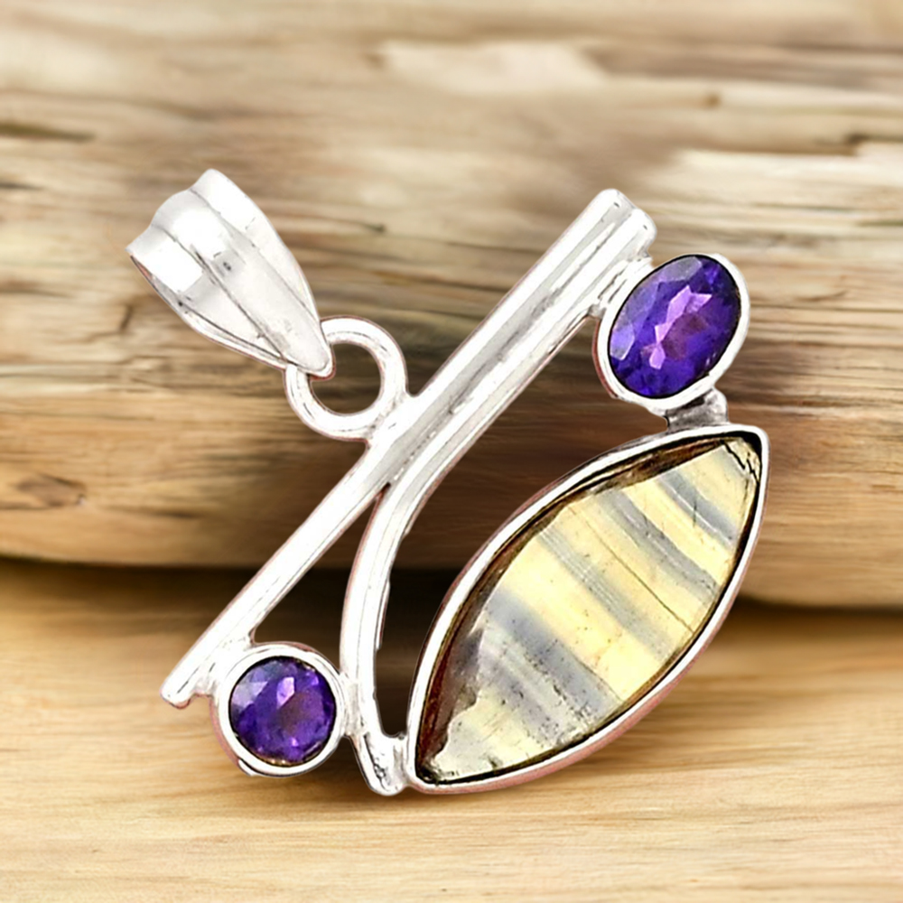 Multi Gemstone Pendants In 925 Solid Silver Jewelry 925SP14-1
