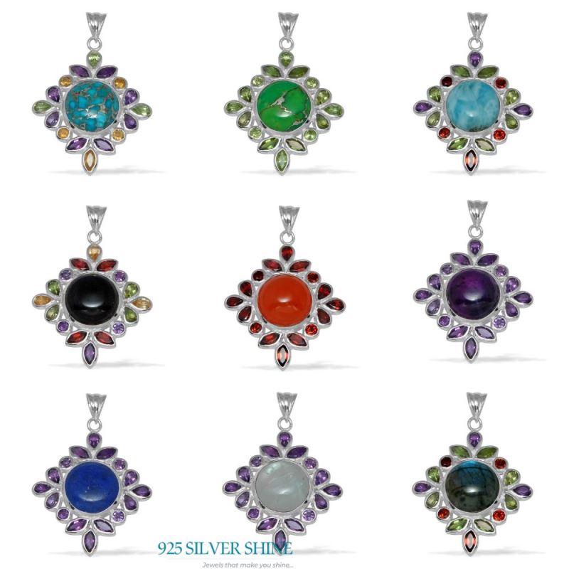 Multi Gemstone Handmade Pendants In 925 Sterling Silver Jewelry 925SP1446_2