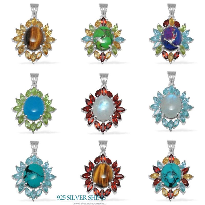 Multi Gemstone Handmade Pendants In Solid Sterling Silver Jewelry 925SP1452_2