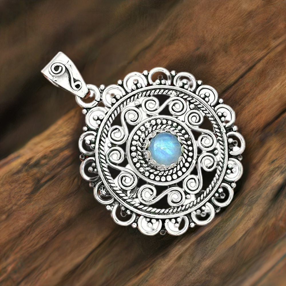 Rainbow Moonstone Pendants In 925 Fine Silver Jewelry 925SP19-1